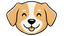 Cartoon dog face with a happy expression on a white background